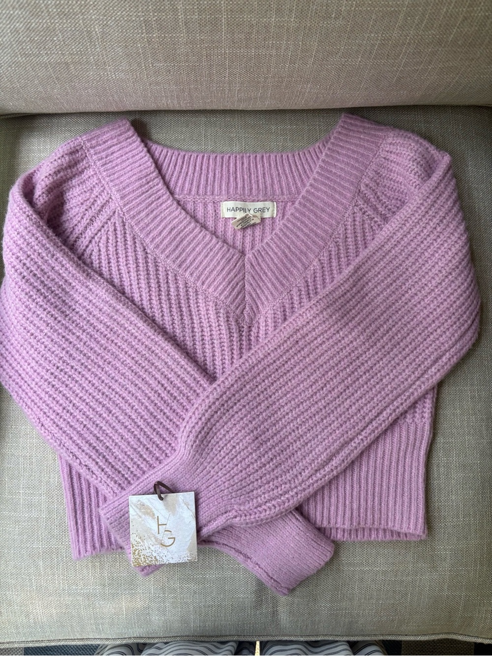 Happily Grey Lavender V-Neck Ribbed Sweater
